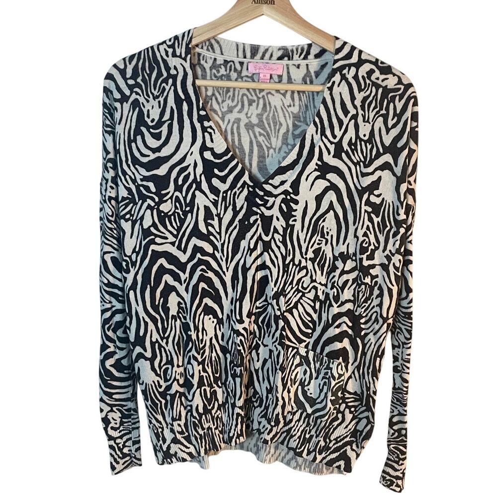 Lilly Pulitzer Brazilian Brown Eleni Sweater Zebra Print V-Neck Sweater Size XS